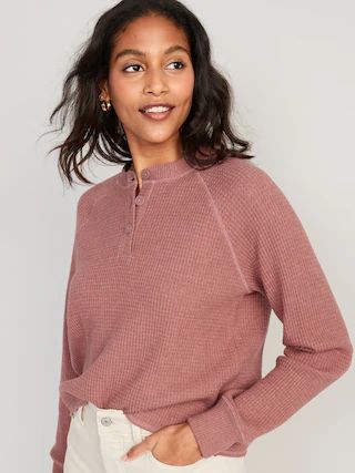 Waffle-Knit Henley Top for Women | Old Navy (US)