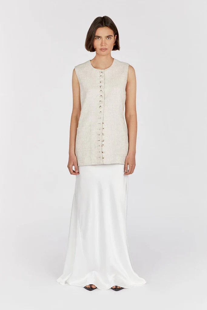 TILLY NATURAL LINEN LONGLINE VEST | DISSH