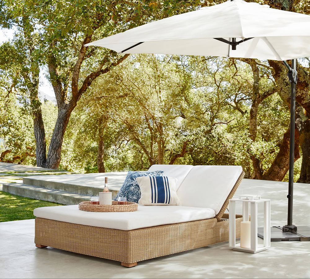 Hampton All-Weather Wicker Double Chaise Lounge | Pottery Barn (US)