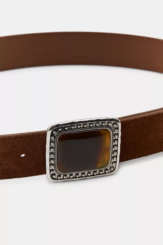 100% SUEDE LEATHER BELT WITH STONE BUCKLE | Zara US