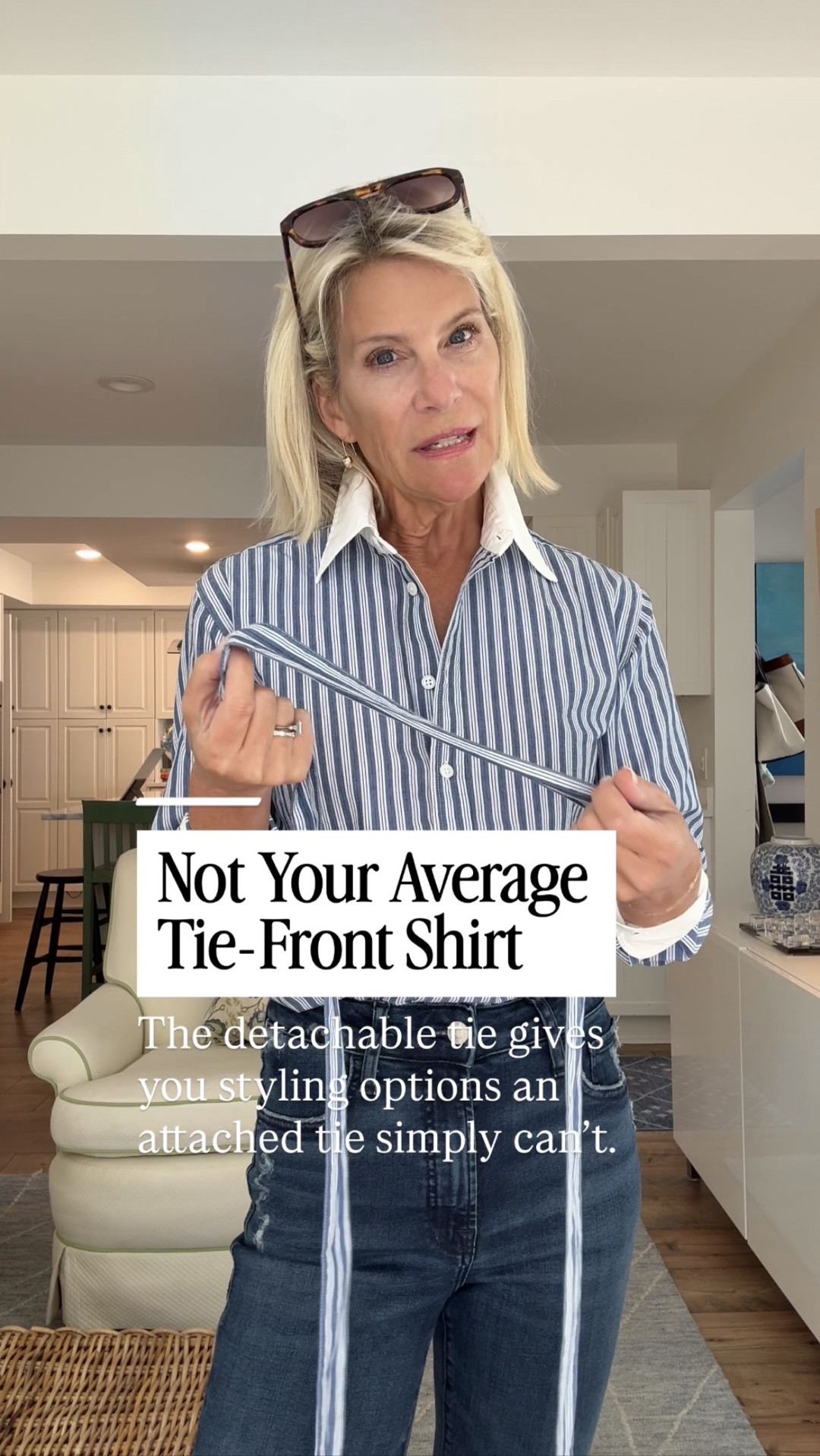The detachable tie is what makes this shirt so special! You can wear it without the tie, tie it right at the neck for a feminine look, or wear it lower for a relaxed, open-neck style. So many looks from one shirt!

👩‍💻 LTK PRO TIPS
❤️ Heart = Support my posts ;-)
🔖 Save = Get sale & restock alerts for the things you love!
📋 Lists = Keep favorites organized (List ideas: Christmas, Birthdays, and Vacations!)
📲 Share = Send lists and products to a friend (or your daughters like me).
💬 Comment = Ask me anything, and I’ll answer. ;-)

#LTKootd #LTKSeasonal #LTKOver40