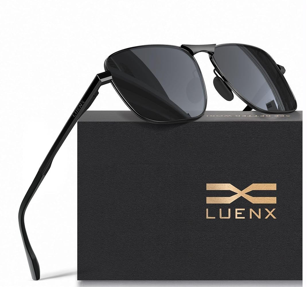 LUENX Rectangular Polarized Aviator Sunglasses for Men Retro Pilot Shades Driving UV400 Protectio... | Amazon (US)