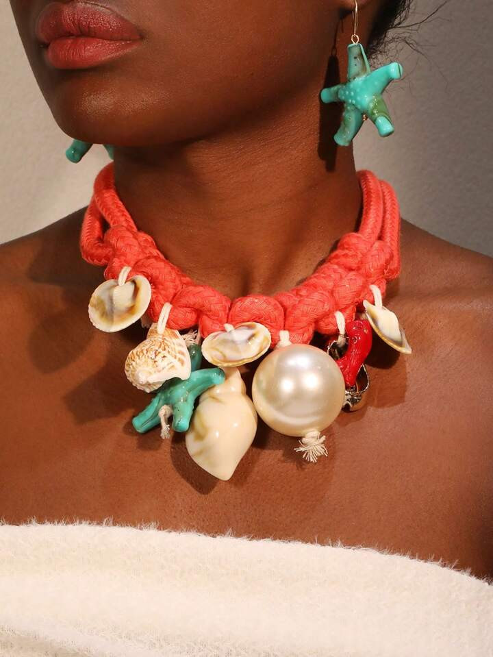 3 Stuks/Set Kralen Boho Zeegezicht Thema Ketting & Oorbellen Sieradenset, Met Kleurrijke Schelp & Imitatie Parel Ontwerpen, Geschikt Voor Vrouwen, Strandvakantie, Feest En Dagelijks Gebruik | SHEIN