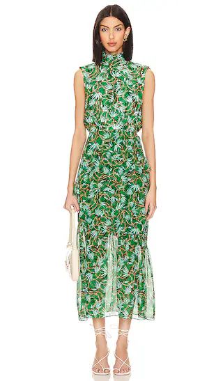 Fleur Ruffle Dress in Padma Emerald Dress Emerald Green Dress Kelly Green Dress Green Midi Dress | Revolve Clothing (Global)