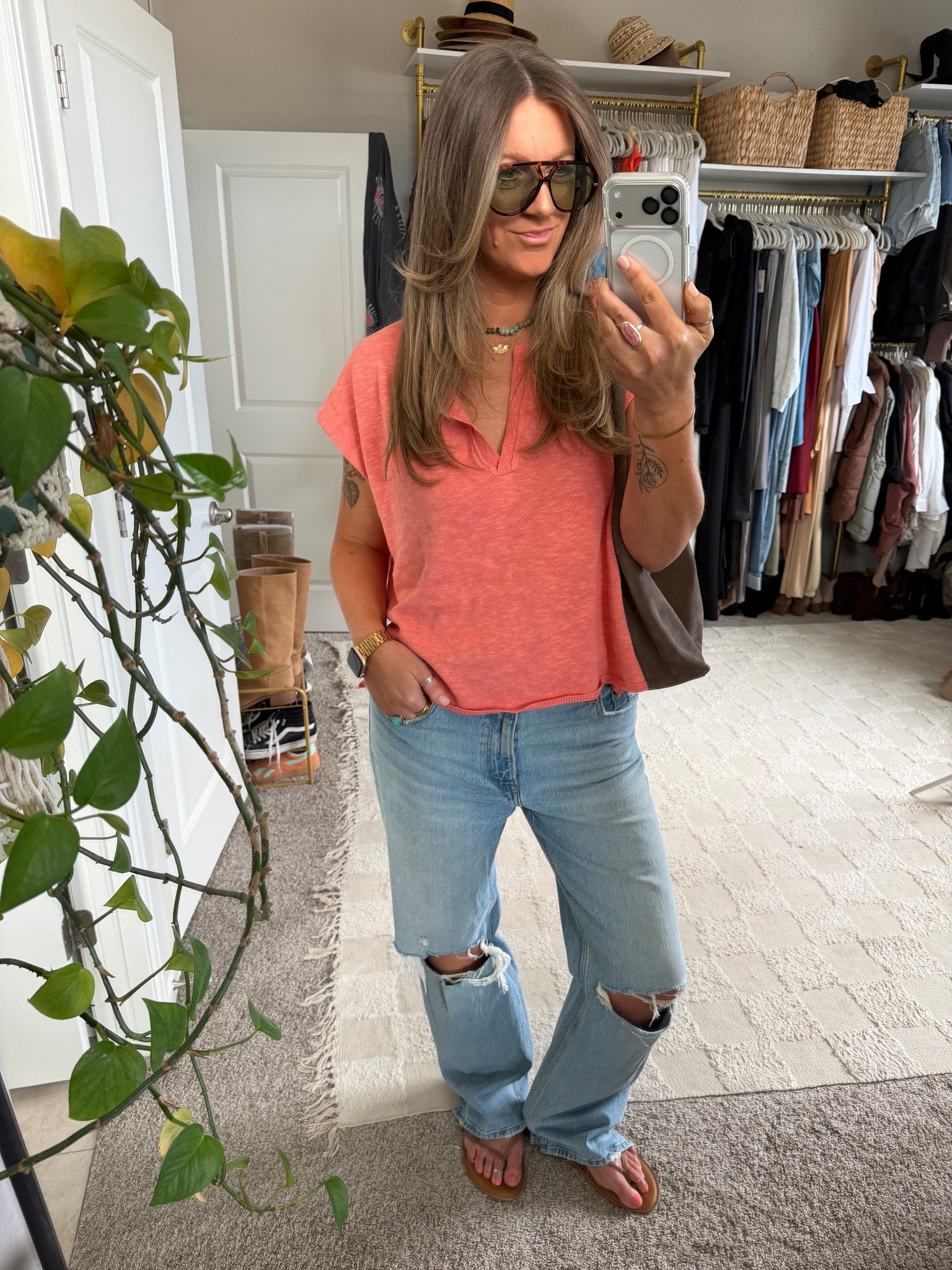 OOTD 
Large top, 31 long jeans (sized up for a relaxed fit) 11 flip flops  

#LTKTall #LTKOver40 #LTKSpringSale