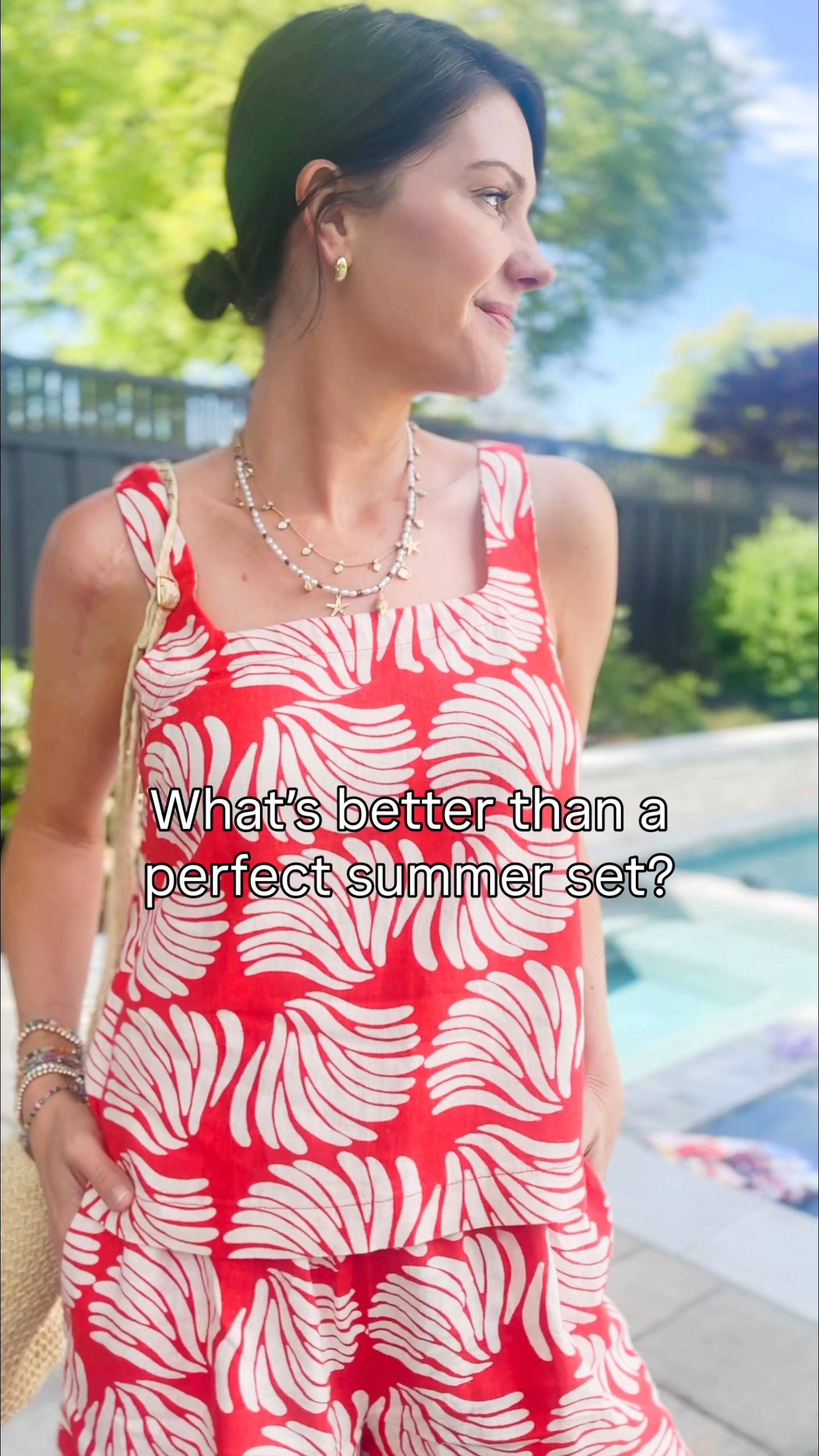 Gimme all the sets for summer. Effortless and so stylish and chic. TTS on this one. If between you can go down. Some colors are on sale! The linen blend material is so lightweight for the warmer months. // these sandals have been a fave for over a year. Tts. I’m obsessed with these necklaces. The pearl one is $16! 

#LTKSaleAlert #LTKFindsUnder50