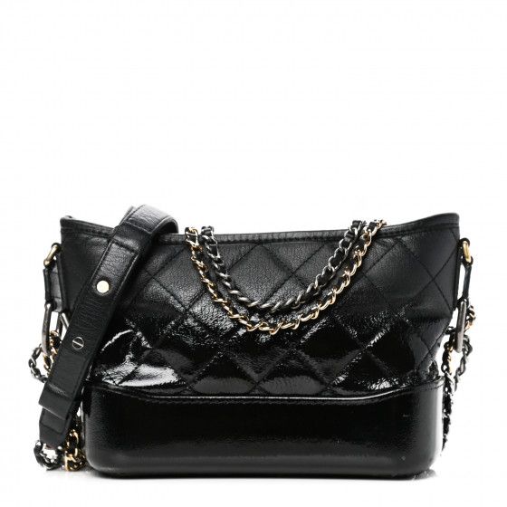 CHANEL Patent Goatskin Quilted Small Gabrielle Hobo Black | Fashionphile