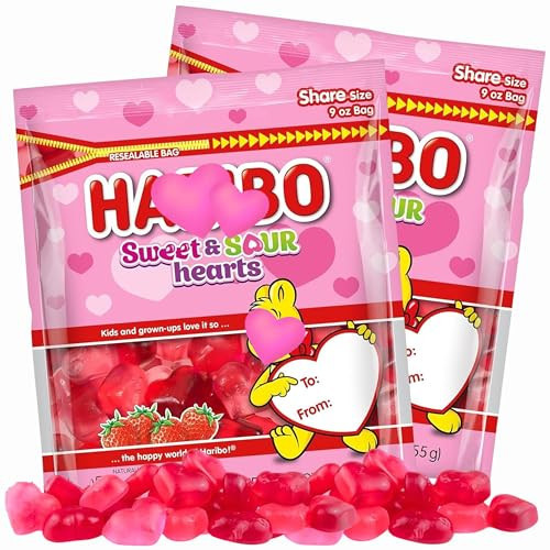 Valentine's Candy Heart Gummies, 2 Pack (18 oz Total), Red and Pink Heart Shaped Gummy Candy, Fruity Flavored Gummies for Kids, Share Size Addressable Bags, for Friendship and Classroom Exchange Candy | Amazon (US)