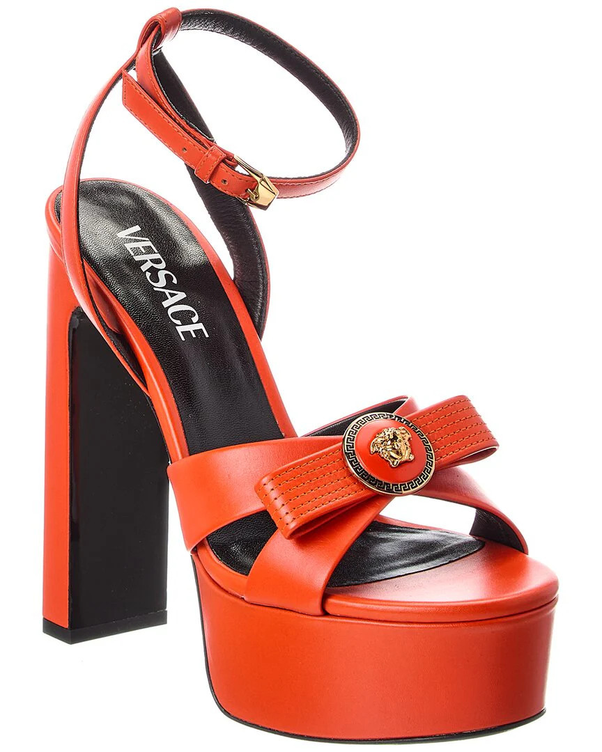 Versace Ribbon Leather Platform Sandal | Shop Simon