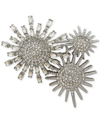 Anne Klein Silver-Tone Crystal Stone & Pavé Triple Sunburst Cluster Pin - Macy's | Macy's