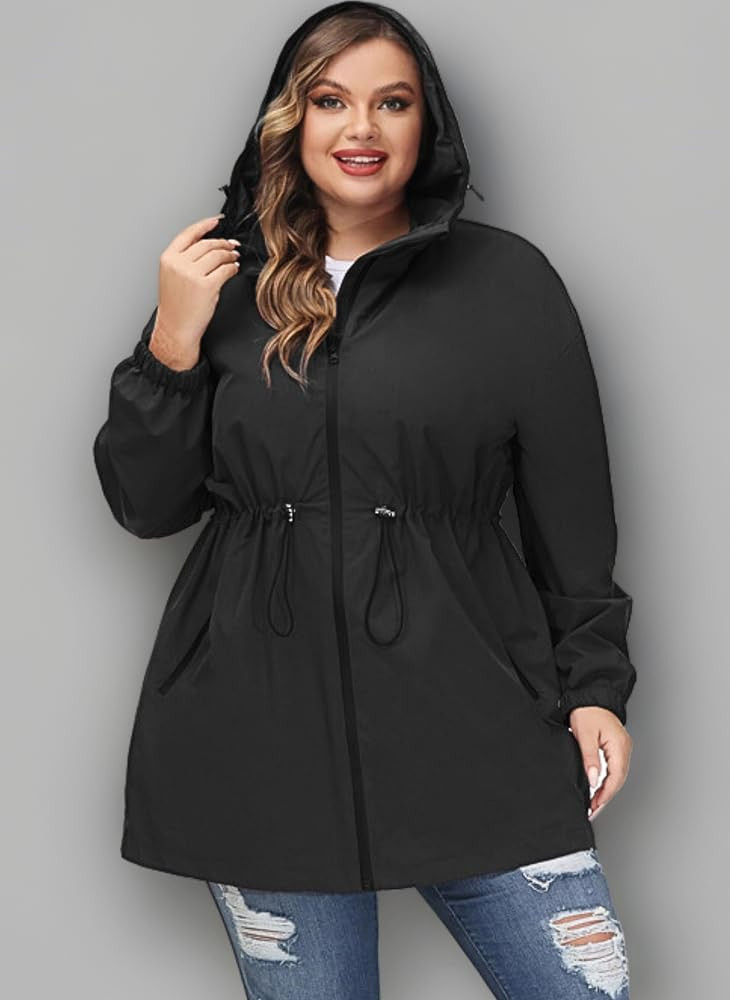 Hanna Nikole Damen Gro\u00dfe Gr\u00f6\u00dfe Regenjacke Leicht Wasserdicht Regenmantel mit Kapuz... | Amazon (DE)