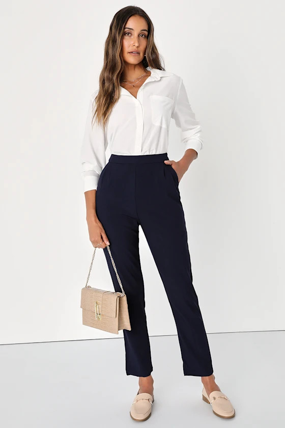 Kick It Navy Blue High-Waisted Trouser Pants | Lulus (US)