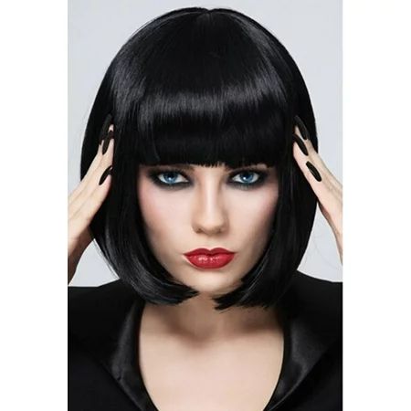 Short Bob Wigs Black Wig for Women with Bangs Straight Synthetic Wig Natural As Real Hair 12 BU027BK | Walmart (US)