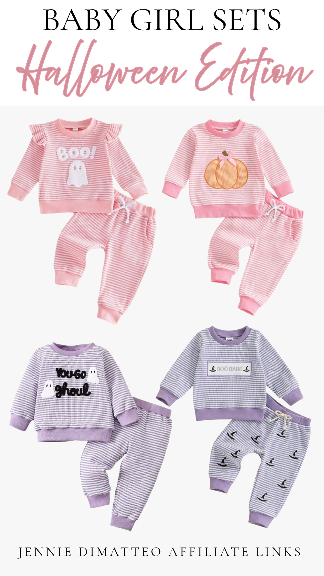 The sweetest little spooky sets 👻🎀💜 Comfy, cute + perfect for all the Halloween fun!

#BabyGirlSets #BabyGirlFashion #HalloweenBaby #HalloweenOutfits #SpookySeason #BabyGirlStyle #PinkHalloween #GirlyHalloween #FallBabyStyle #HalloweenWithKids #LTKBaby #LTKKids #ShopLTK
 

 #LTKSeasonal #LTKBaby #LTKKids