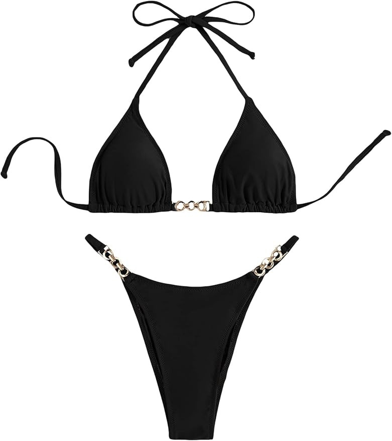 SHENHE Women's Sexy Bikini Sets Ring Triangle Tie Bathing Suits 2 Piece Swimsuits | Amazon (US)