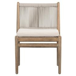 Rose Coastal Off White Upholstered Woven Rope Wood Outdoor Dining Side Chair | Kathy Kuo Home