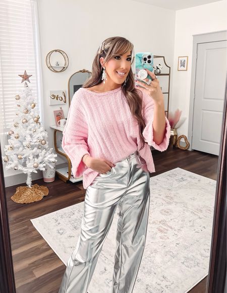 New Years Eve look! Metallic silver pants and a pink sweater! 

#LTKparties #LTKHoliday #LTKSeasonal