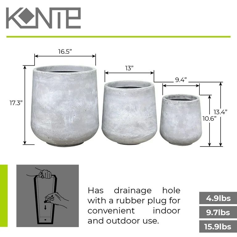 Kante  Round Concrete Planter (Set of 3 Sizes), Outdoor/Indoor(Concrete Grey) Charcoal | Walmart (US)