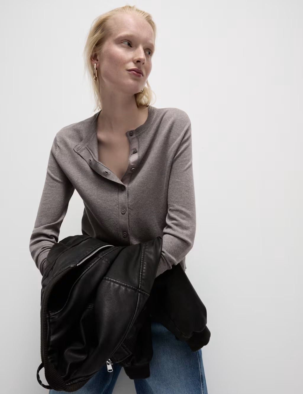 Crew Neck Button Front Cardigan | Marks & Spencer (UK)