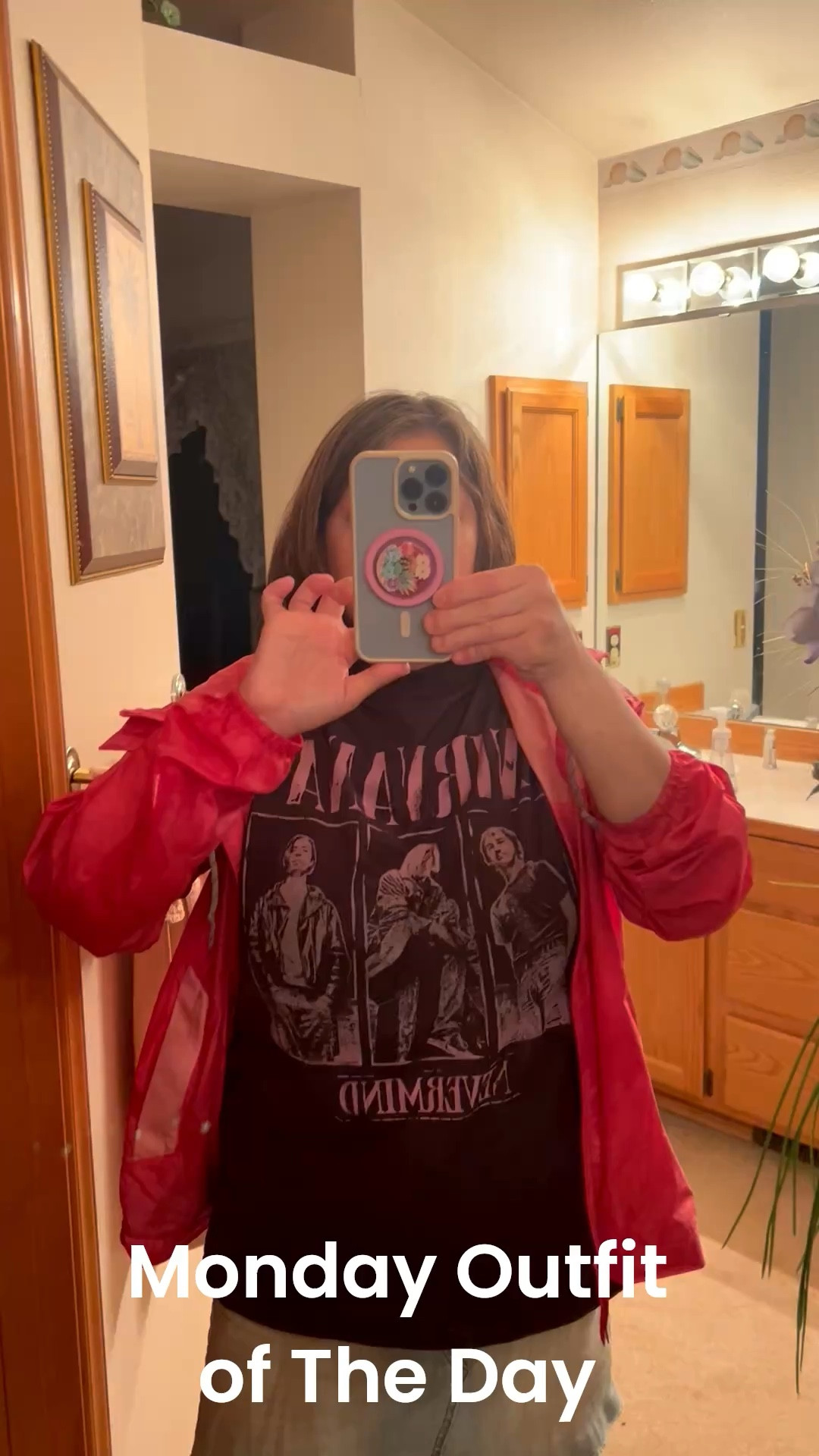Here is my Monday Outfit Of The Day! A Nirvana T-Shirt from American Eagle 🦅, A Celebrity Pink Denim Mini Skirt from @Macys , a Columbia Pink Windbreaker from @Macys and @crocs from @Macys 

#LTKootd #LTKstorytime #LTKdayinmylife
