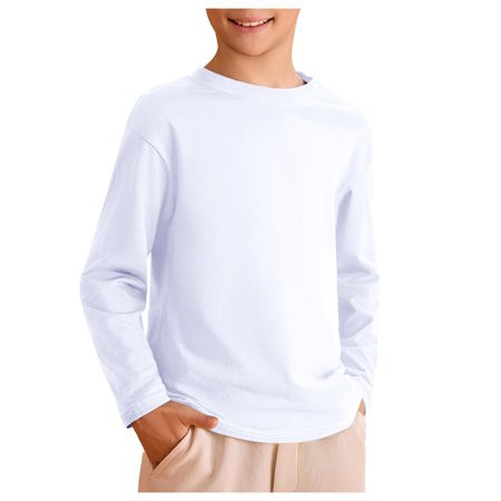 Povozer Boys Long Sleeve Shirts Kids Soft Crewneck Tee T-Shirt Basic Top(White 4-5 Years) | Walmart (US)