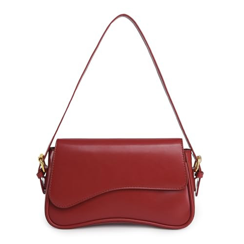 A-Red PU Leather Tote Bag with 2 Removable Straps and Zipper Closure - Women's Crossbody Clutch Handbag | Amazon (US)