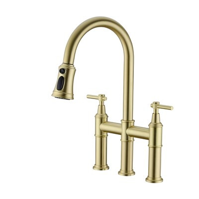 Clihome  Bridge Sink Faucets Brushed Gold 2-handle Bridge Kitchen Faucet | Lowe's