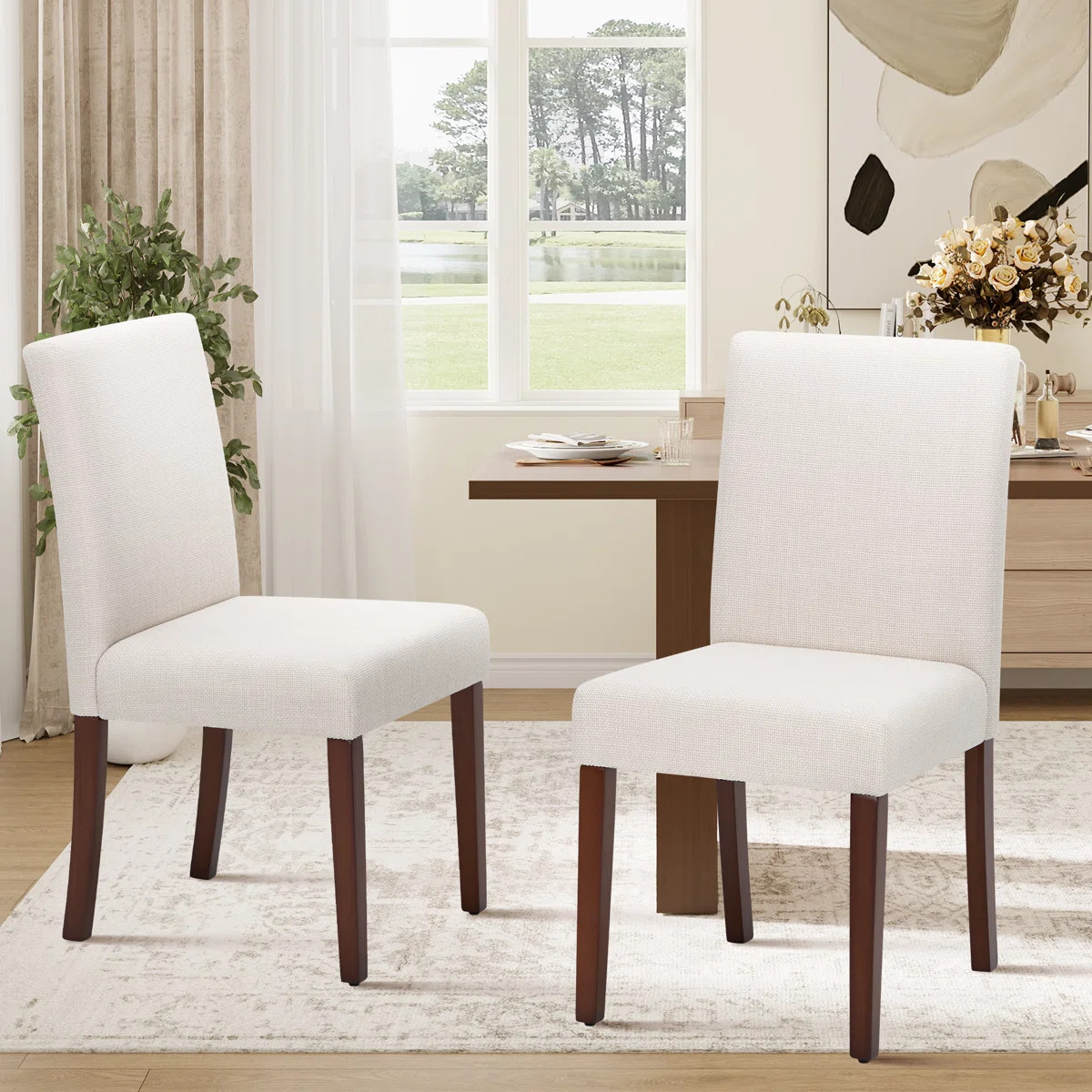 Oakridge Upholstered Dining Chair Set, Solid Wood Legs, Breathable Fabric Seat, Thick Cushion for... | Wayfair North America