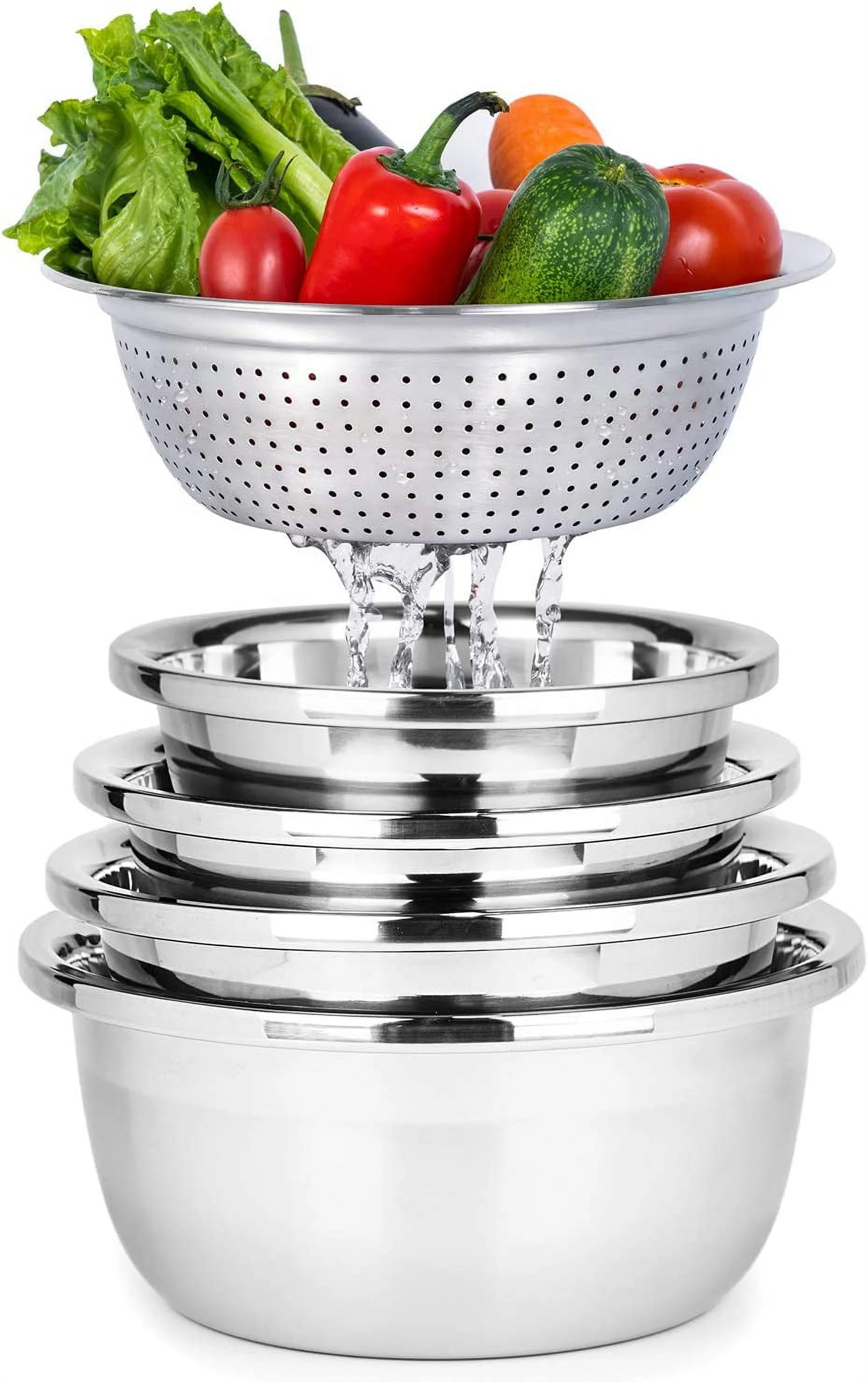 304 Stainless Steel Mixing Bowls without Lids Set of 5 for Kitchen- Easy To Clean, Nesting Bowls ... | Walmart (US)