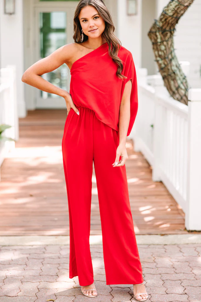 Fab Opportunities Red One Shoulder Jumpsuit | The Mint Julep Boutique