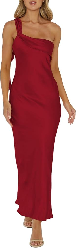 2026 Satin One Shoulder Formal Maxi Dress for Women Wedding Guest | Amazon (US)