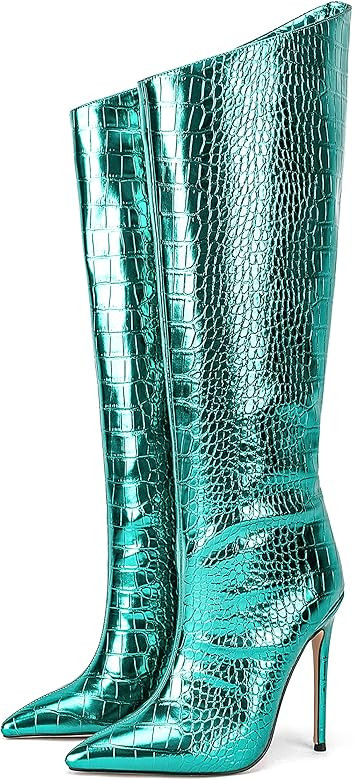 CEVARISAI Women Fashion Knee High Boots Faux Crocodile Pattern Pointed Toe Stiletto Heel Boot Banque | Amazon (US)