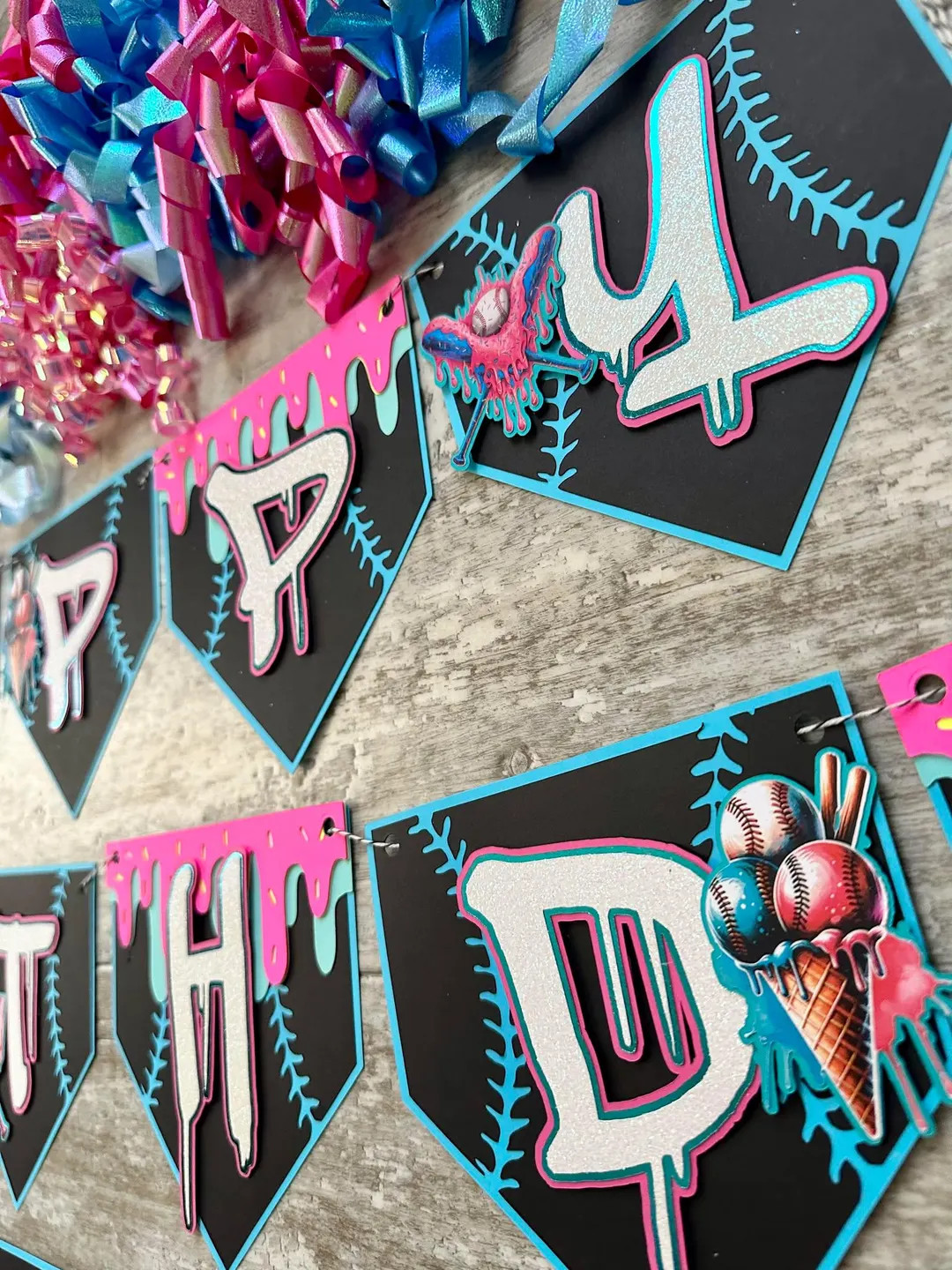 Ice Cream Drip Baseball Graffiti Birthday Banner - Etsy | Etsy (US)