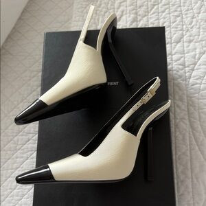 Saint Laurent Black and Cream Slingback Heels | Poshmark