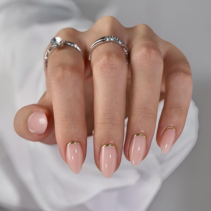 BTArtbox Press On Nails, Gold End, Short Almond, Gold Foil, 32Ct | Lamp-Curable 4-Week Wear, Salo... | Amazon (US)
