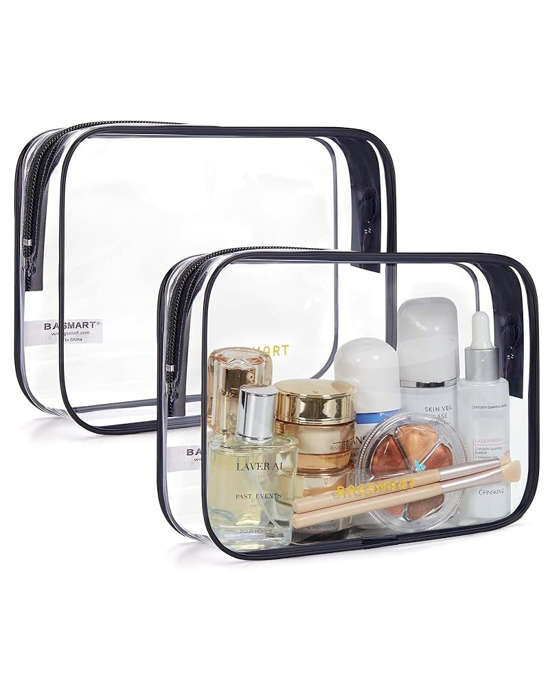 BAGSMART Clear Toiletry Bag, 2 Packs TSA Approved Water resistant Quart Size Travel Organizer, Ai... | Amazon (US)