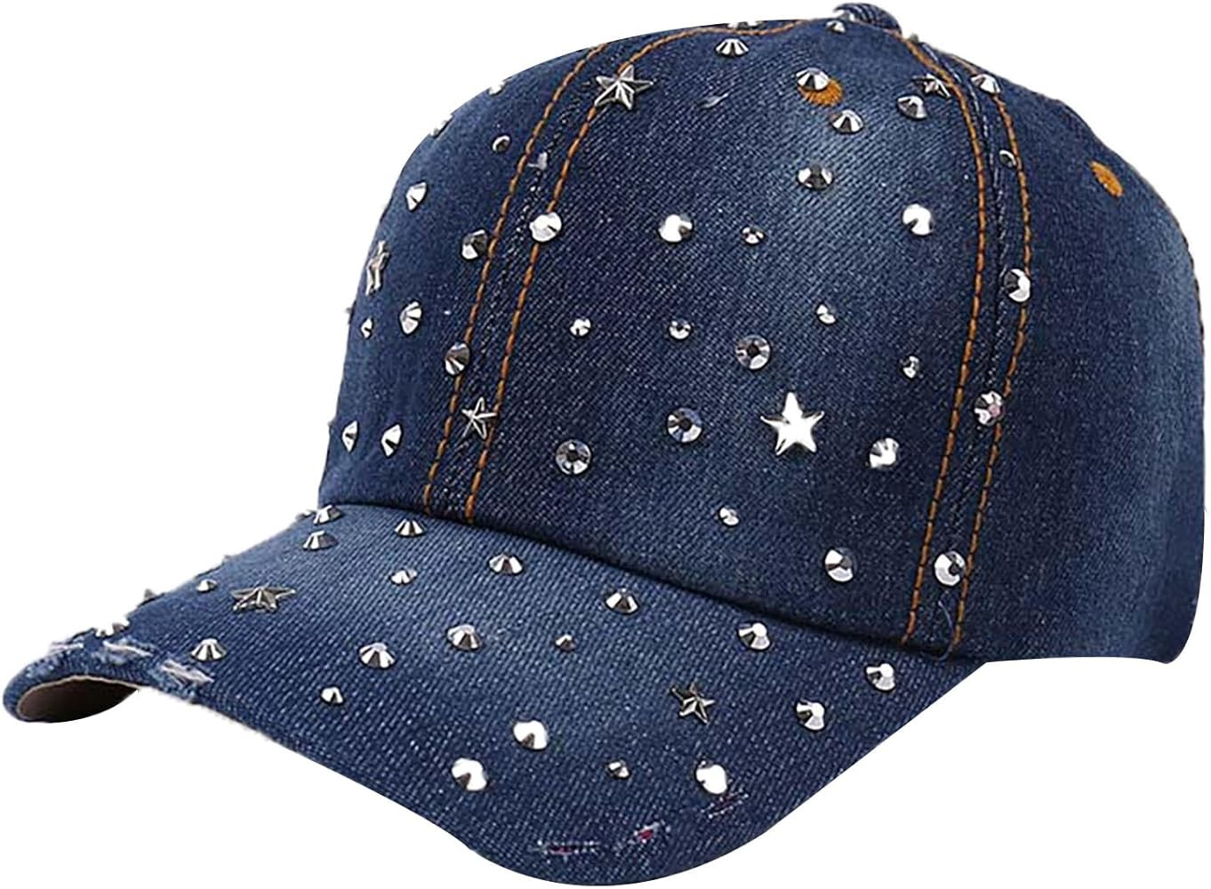 Rhinestone Denim Baseball Cap for Women Fashion Sun Hat Metal Buckle Adjustable Bling Diamond Tra... | Amazon (US)