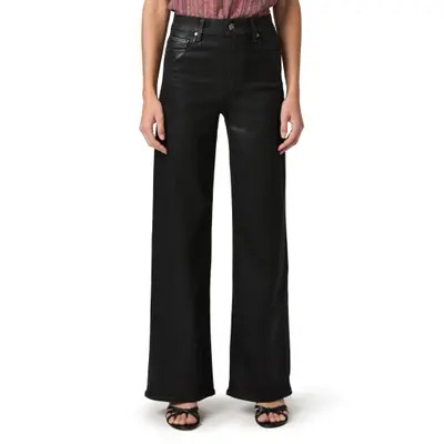 PAIGE Anessa Coated High Waist Wide Leg Jeans in Black Fog Luxe Coating at Nordstrom, Size 28 | Nordstrom