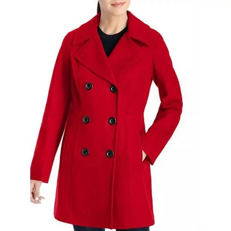 Anne Klein Women s Double-Breasted Peacoat Lychee Red Large | Walmart (US)
