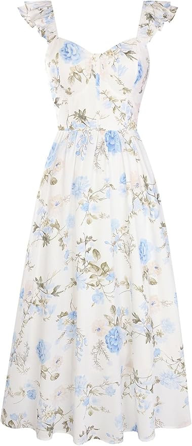 GRACE KARIN 2026 Women Summer Maxi Floral Corset Dress,Ruffle Sleeve Milkmaid Dresses, Wedding Gu... | Amazon (US)