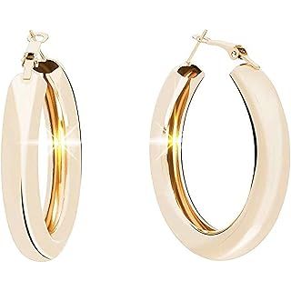 Hoop Earrings 18K Gold Plated 925 Sterling Silver Post 5MM Thick Tube Hoops for Women And Girls | Amazon (US)