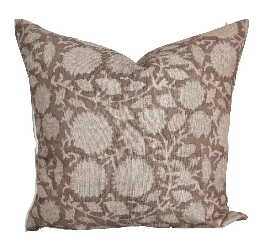 Brown Floral Handblock Pillow Cover | Brown Neutral Tan | Modern Farmhouse | Neutral Home Decor |... | Etsy (US)