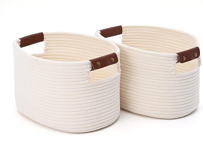 ECDYQXVU 2 Pack Cotton Rope Storage Baskets,15x10x9in, Collapsible Storage Bins, Decorative Woven... | Amazon (US)