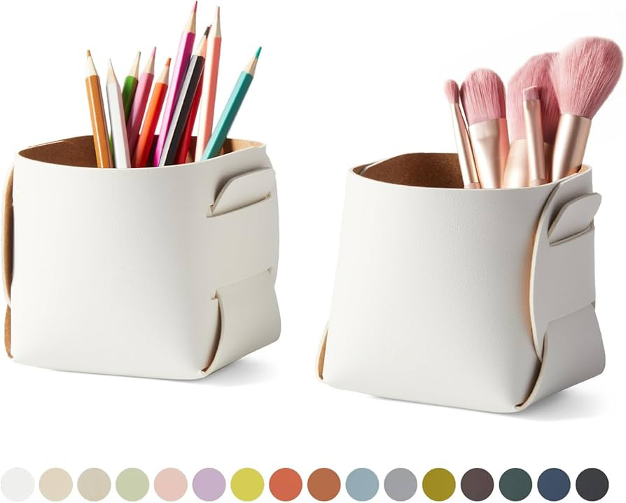 HOMIEAZICOZI 2-Pack Cork Leather Desk Accessories Storage - Pencil Pen Holder - Makeup Brush Hold... | Amazon (US)