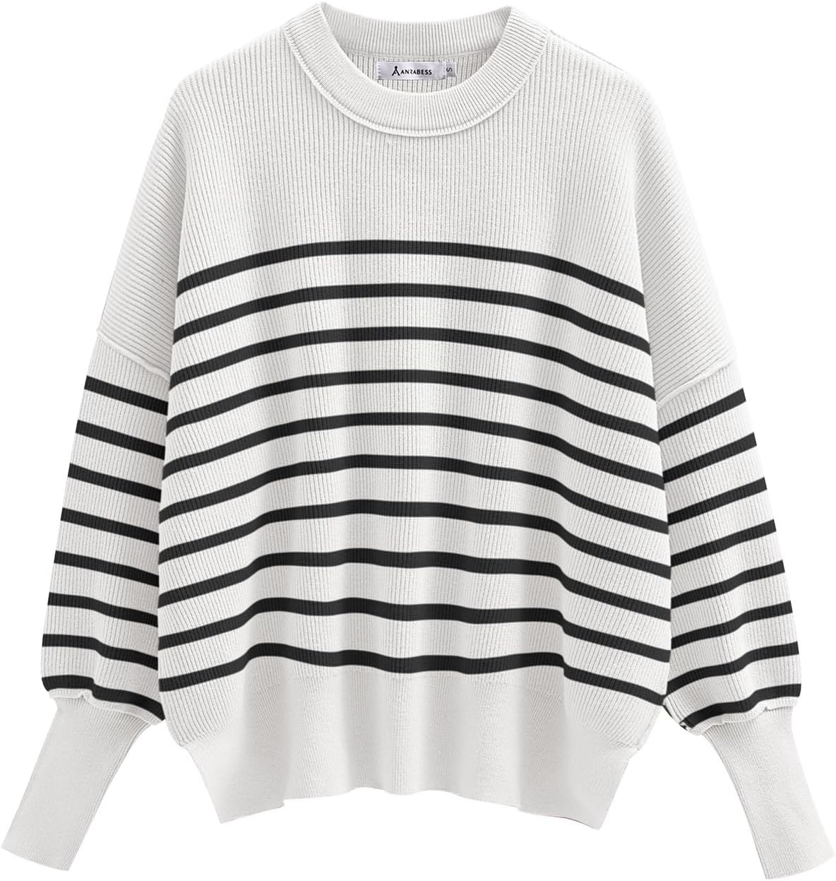 ANRABESS Oversized Sweaters for Women Fall 2023 Crewneck Batwing Long Sleeve Side Slit Knit Pullo... | Amazon (US)