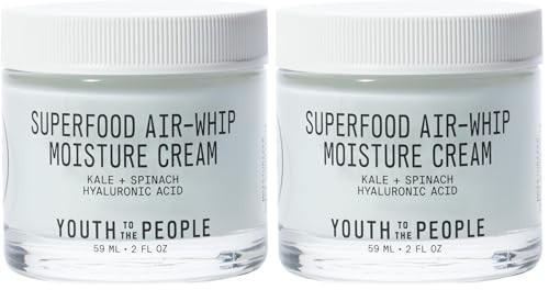 Youth To The People Superfood Air-Whip Moisture Cream - Kale + Green Tea Hyaluronic Acid Face Moisturizer, Smooths + Hydrates Up to 48HR with Dewy Glow, Lightweight Gel - 2 fl oz (Pack of 2) | Amazon (US)