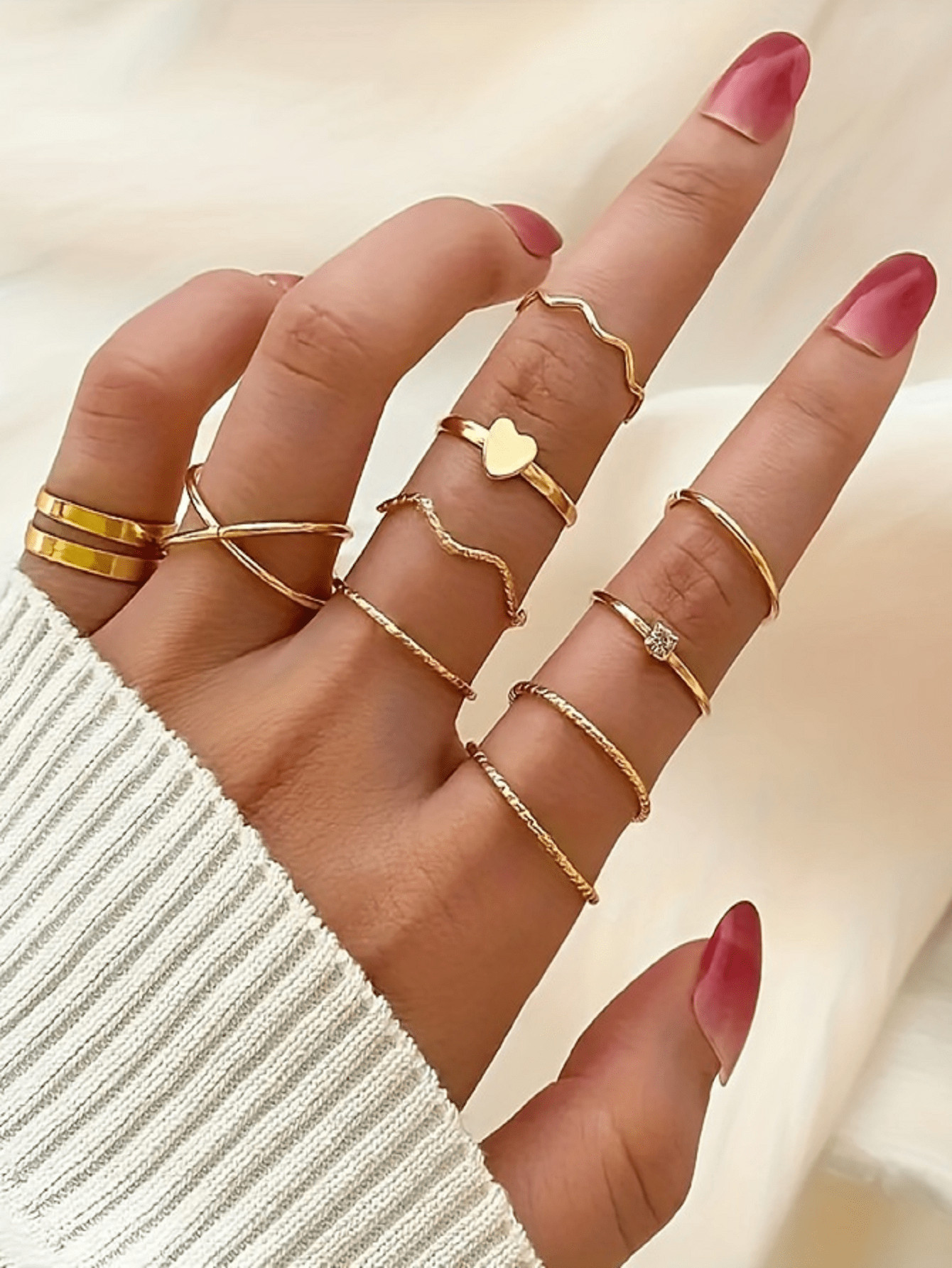 9pcs/Set Metal Simple Personality & Fresh Geometric Rings | SHEIN