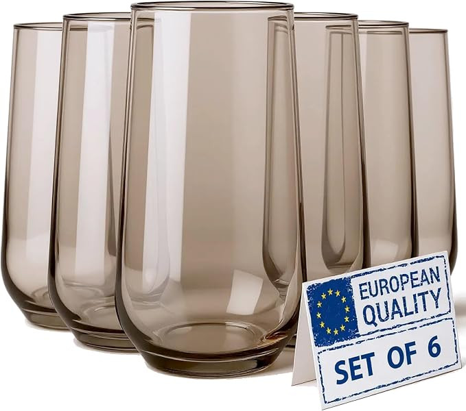 Smokey Sand Drinking Glasses Set of 6 | Translucent Brown Glassware | 16 oz Brown Glass Cups | Hi... | Amazon (US)