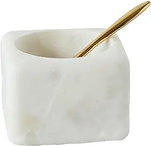 Creative Co-Op Square White Marble Bowl with Brass Spoon | Amazon (US)