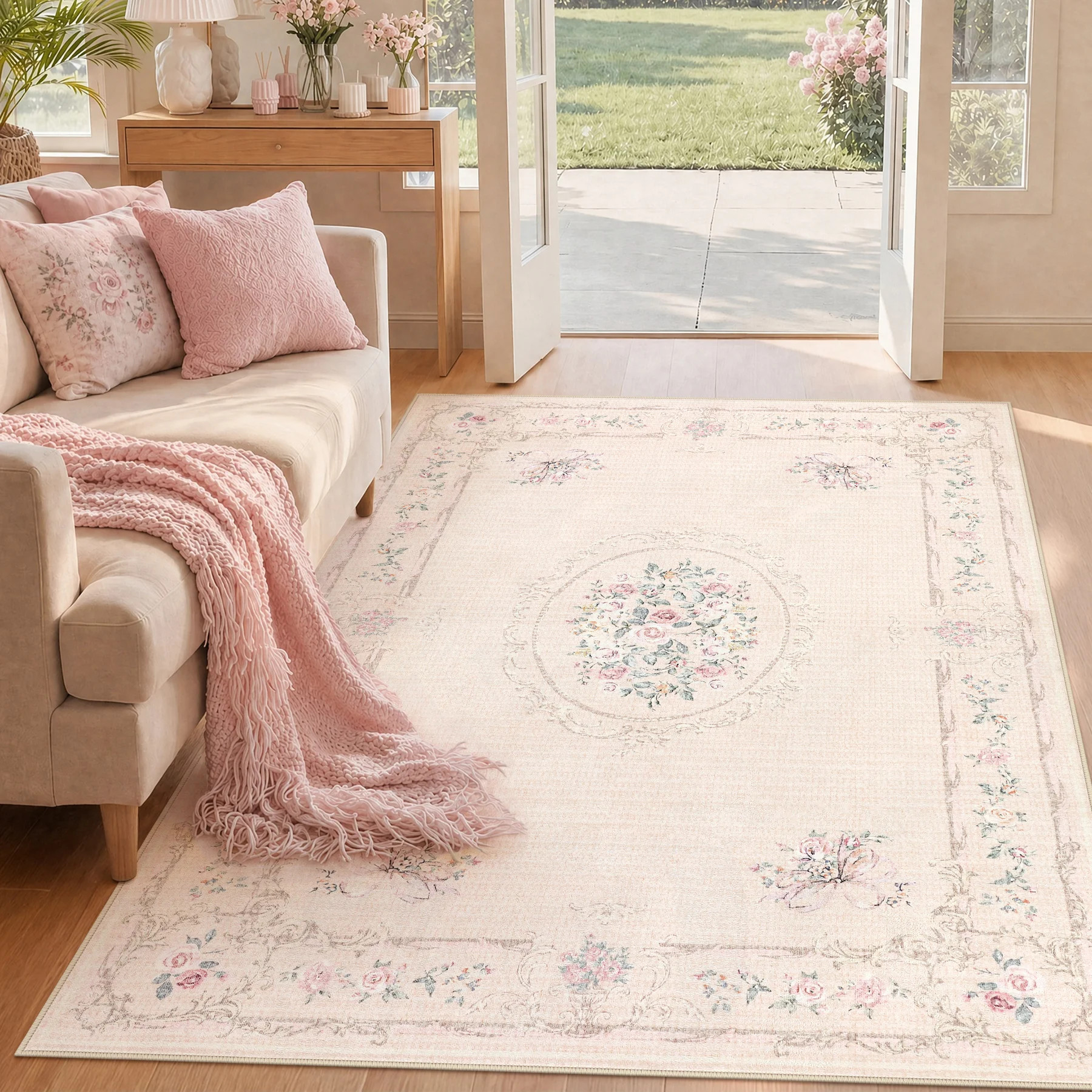 Boho Vintage Area Rug, Soft, Bow Floral, Washable, Non-Slip, Oeko-Tex Certified | Wayfair North America